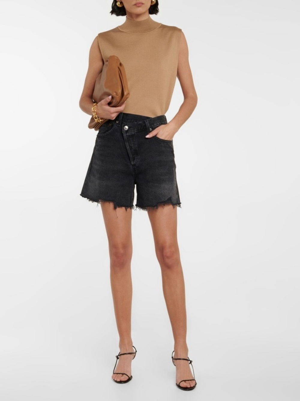 Agolde Black High-Rise Frayed Hem Denim Shorts